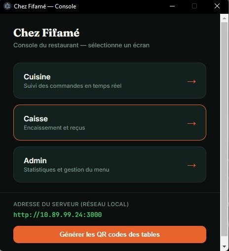 Console de sélection d'écran : cuisine, caisse, admin