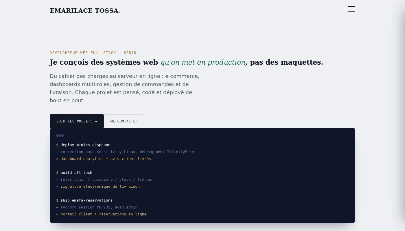 Page d'accueil de ce portfolio