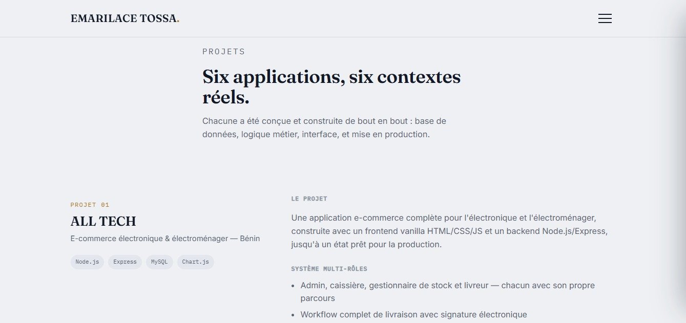 Page Projets avec la liste des études de cas
